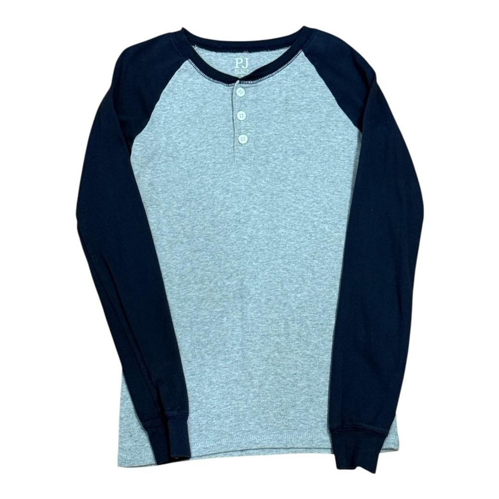 PJ Place Shirt Youth 12 Gray Navy Raglan Long Sleeve Henley Pajama Top